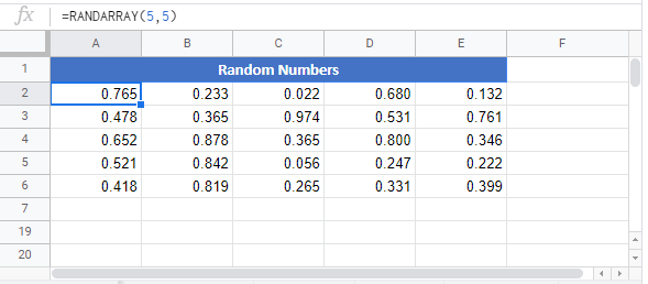 RANDARRAY Google Function