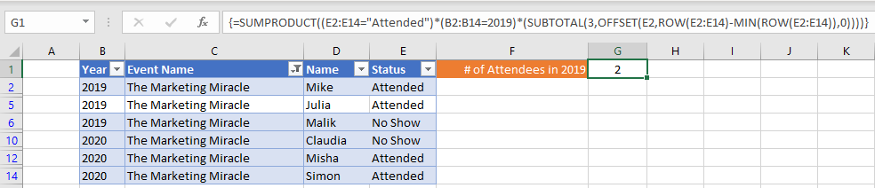 SUBTOTAL IFS with multiple criteria