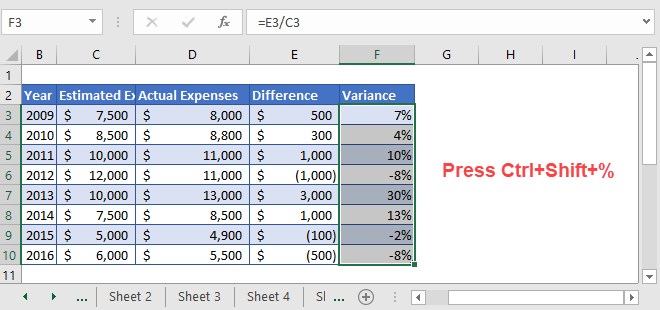 Percent Variance step 4