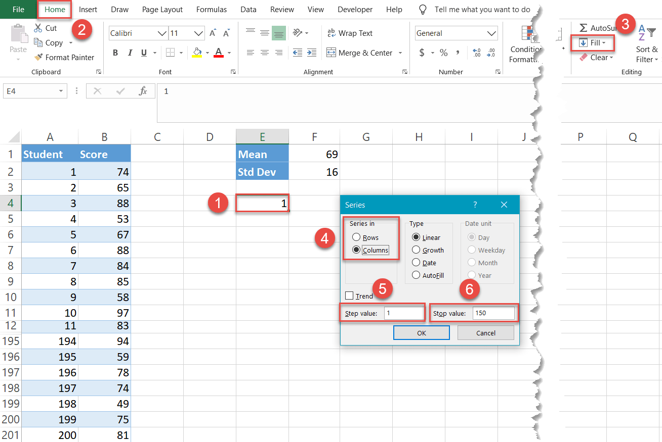 Set up the x-axis values for the curve