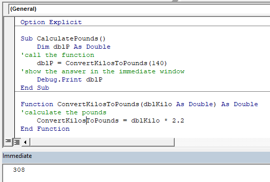 vba function return value