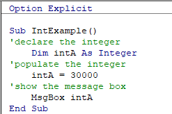 vba integer procedure declaration