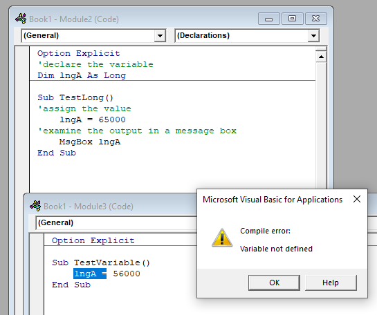 vba long declare error