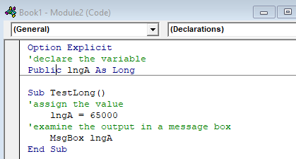 vba long declare public