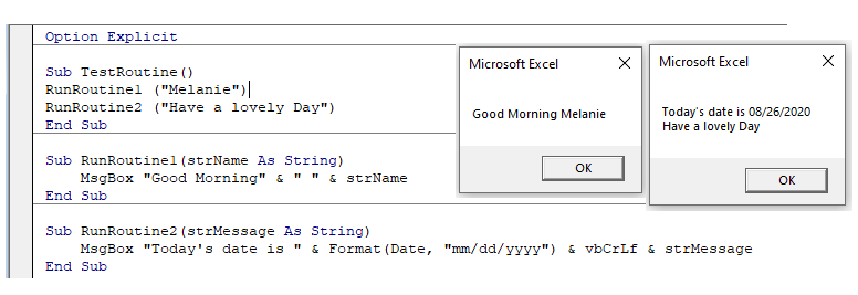 vba run sub parameters