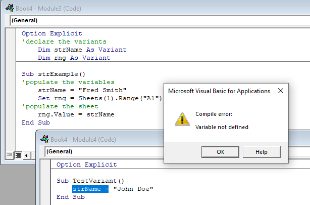 vba variant module error