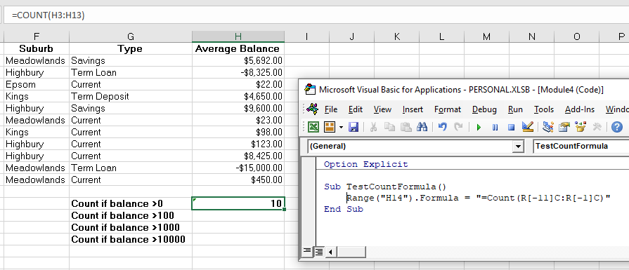 vba count formula r1c1