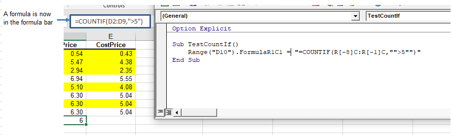 vba countif formula