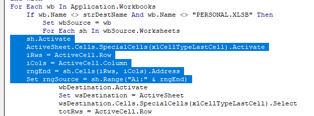 vba shortcuts indent multiple no comment