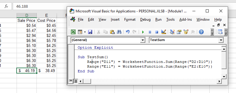 vba sum static