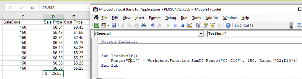 vba sumif value