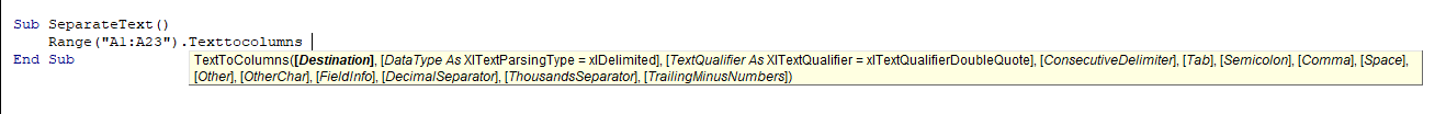 vba texttocol syntax