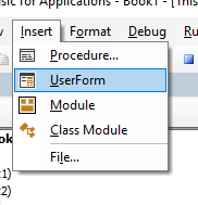 vba vbe insert userform