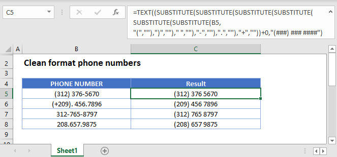 clean format phone numbers Main Function New