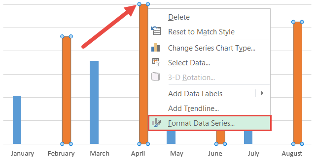 Select "Format Data Series" from the contextual menu