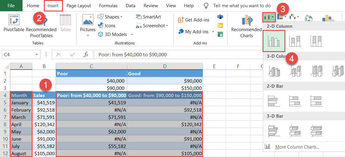 Set up a column chart