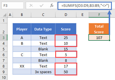 SUMIFS NonBlank or Spaces Error