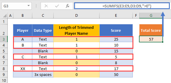 SUMIFS Not Blank Spaces Helper Answer