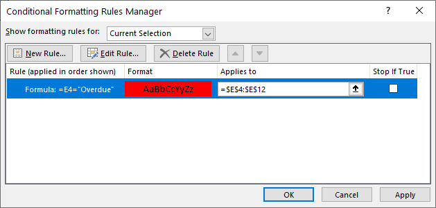 conditional formatting if statement rules manager