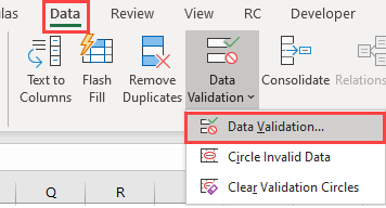 data validation data ribbon