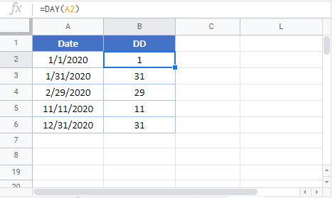 extract day from date Google Function