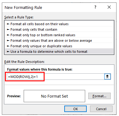 highlight every other line mod formula