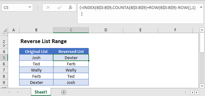 reverse list range Main Function