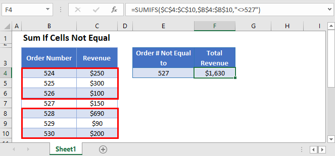 sum if not equal