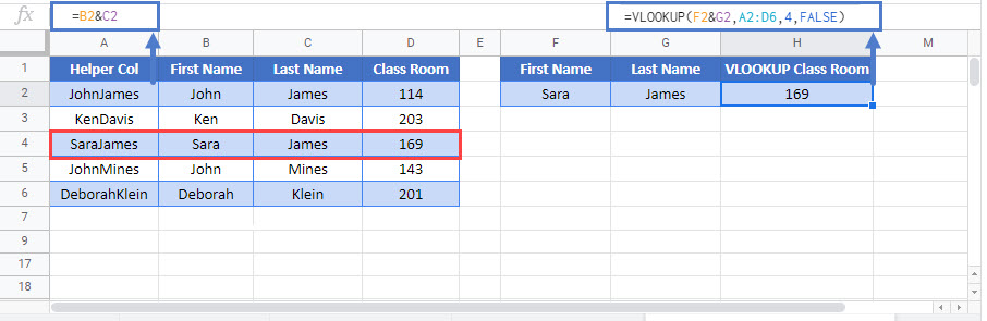 vlookup concatenate Google Function