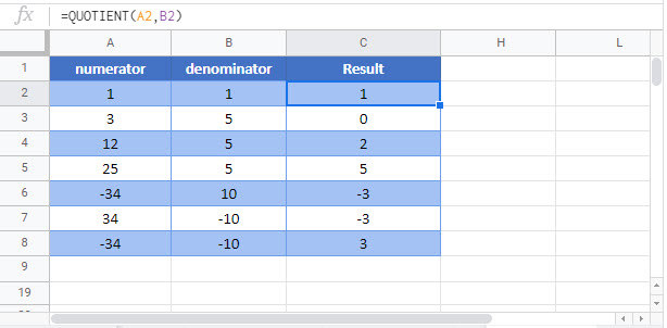 QUOTIENT Google Function