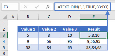 combine cells comma TEXTJOIN