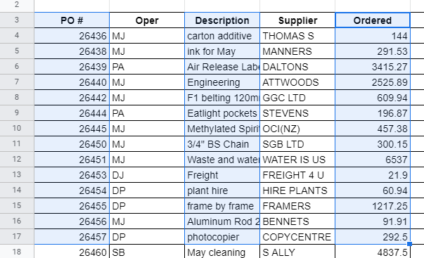 non adjacent google sheets