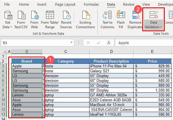 DropDownSort DataValidation