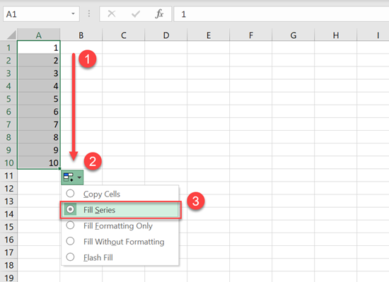 autofill numbers excel dragging