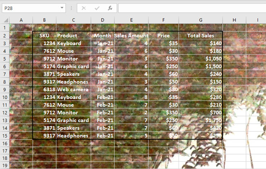 background picture excel with data