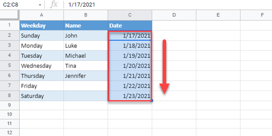 google sheets fill handle 2