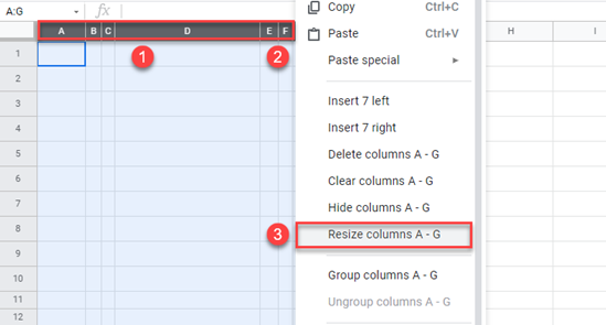 resize columns google sheets