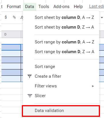 DataValidation GS Menu