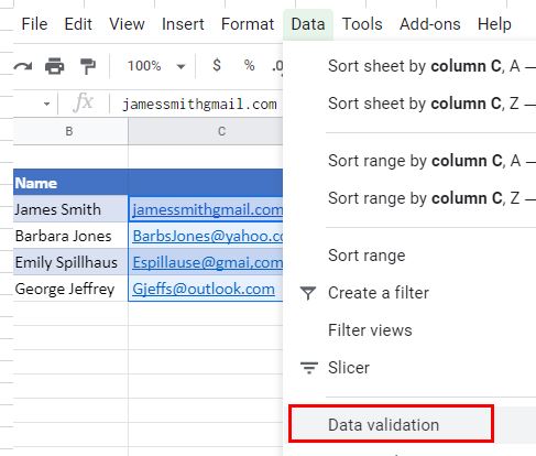 EmailDataValid GS Menu