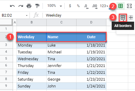 borders google sheets 2