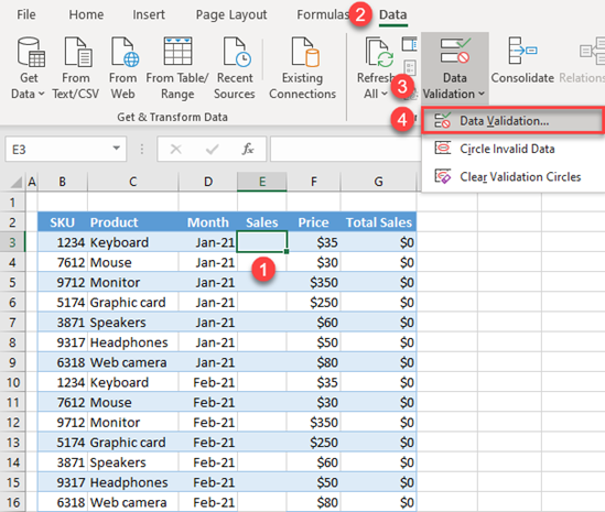 create data validation excel 2