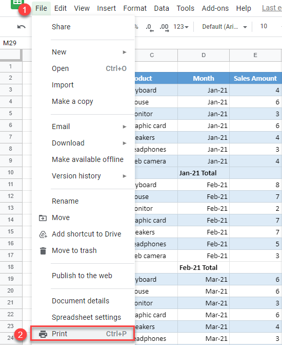 google sheets print 2