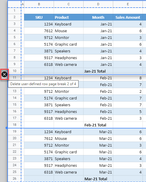 google sheets remove page break 4