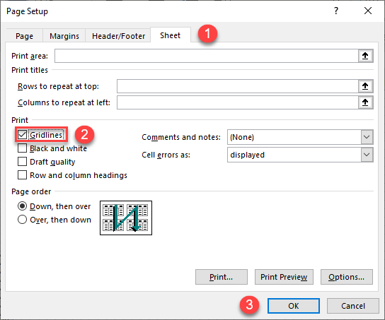 page setup gridlines 1