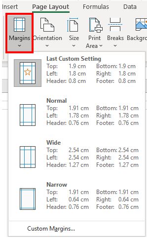 PageSetup MarginDropDown