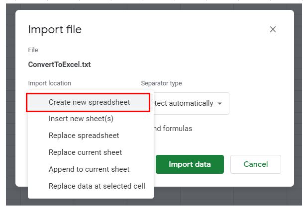 converttxt importlocation