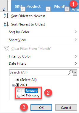 data filter by column 1