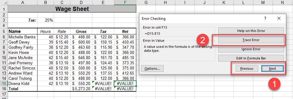 error checking next error