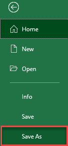 excel file save as