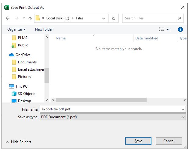 exporttopdf output location